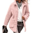 thumbnail image 3 of Women'S Winter Faux Fur Coats Long Sleeve Lapel Button Down Pockets Fleece Jacket Casual Trendy Outerwear Pink M, 3 of 9