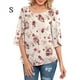 thumbnail image 4 of Qarigey Camisa de mujer Estampado de media manga Top Camisa de mujer Estampado de medio cuello Blusa informal Prendas para la parte del cuerpo jazmín amarillo claro S, 4 of 5