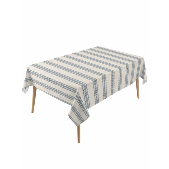 Blue Striped Table Cloth, Modern Farmhouse Stripes Rustic Waterproof Tablecloth for Rectangle Tables, Reusable Washable Fabric Table Cover for Restaurant Kitchen Dining Tables 60"x120"