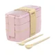 thumbnail image 1 of Fiambrera Bento Box, fiambrera apilable con compartimentos 3 en 1, recipiente para almuerzo de paja de trigo con utensilios, sin BPA, apta para microondas, color rosa, 1 of 5
