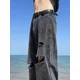 thumbnail image 2 of Pantalones vaqueros rotos negros para hombre, pantalones vaqueros rasgados para hombre, pantalones rectos con agujeros, ropa Y2k 2000s, verano, alta calidad, holgados, 2 of 4
