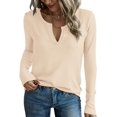 thumbnail image 1 of Remera PRETTYGARDEN de Manga Larga con Cuello en V y Tejido Waffle Beige Talle M, 1 of 6