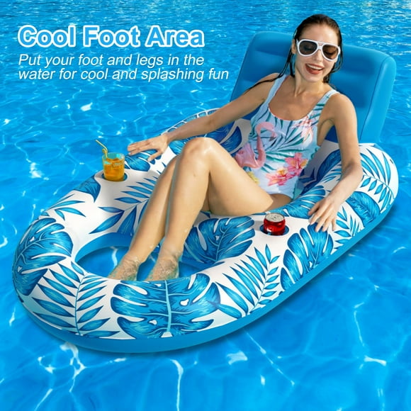 Inflatable Pool Float Adult, GVDV Pool Floaties Lounger Floats Rafts Floating Chair Floats Water Floaty for Swimming Pool Lake Lounge Float with Cup Holders Beach Pool Party Toys for Adults Kids_Spec…