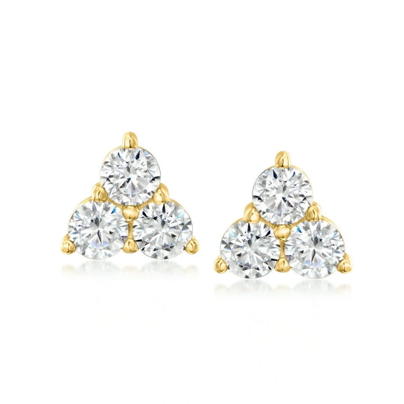 Ross-Simons 1.30 ct. t.w. CZ 3-Stone Earrings in 18kt Gold Over Sterling, Women's, Adult