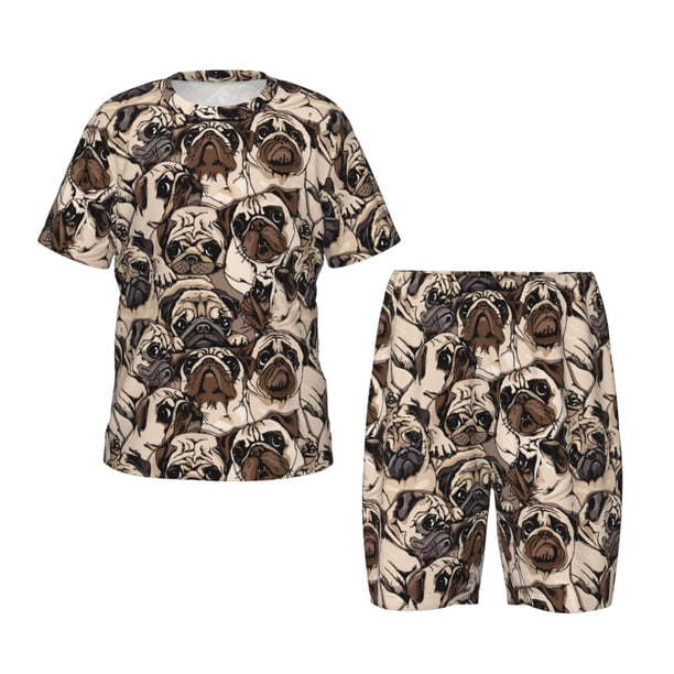 Balery Pug Conjunto de Pijama Infantil de Manga Corta con Estampado – Ropa de Dormir de Algodón Suave-Large
