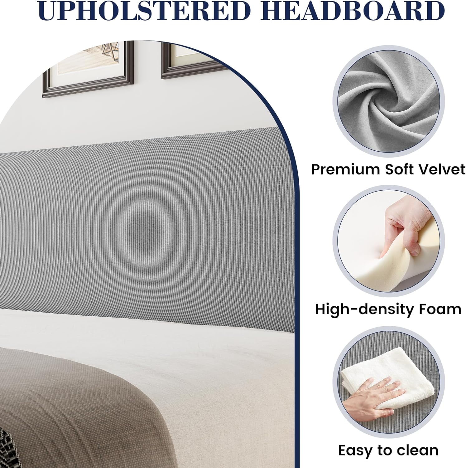 Senfot Full Size Bed Frame,Upholstered Platform Bed with Wingback Headboard,Velvet Upholstered Bed Frame with 2 Storage Pockets,Strong Wooden Slat Support,Box Spring Optional,Easy Assembly,Light Gray
