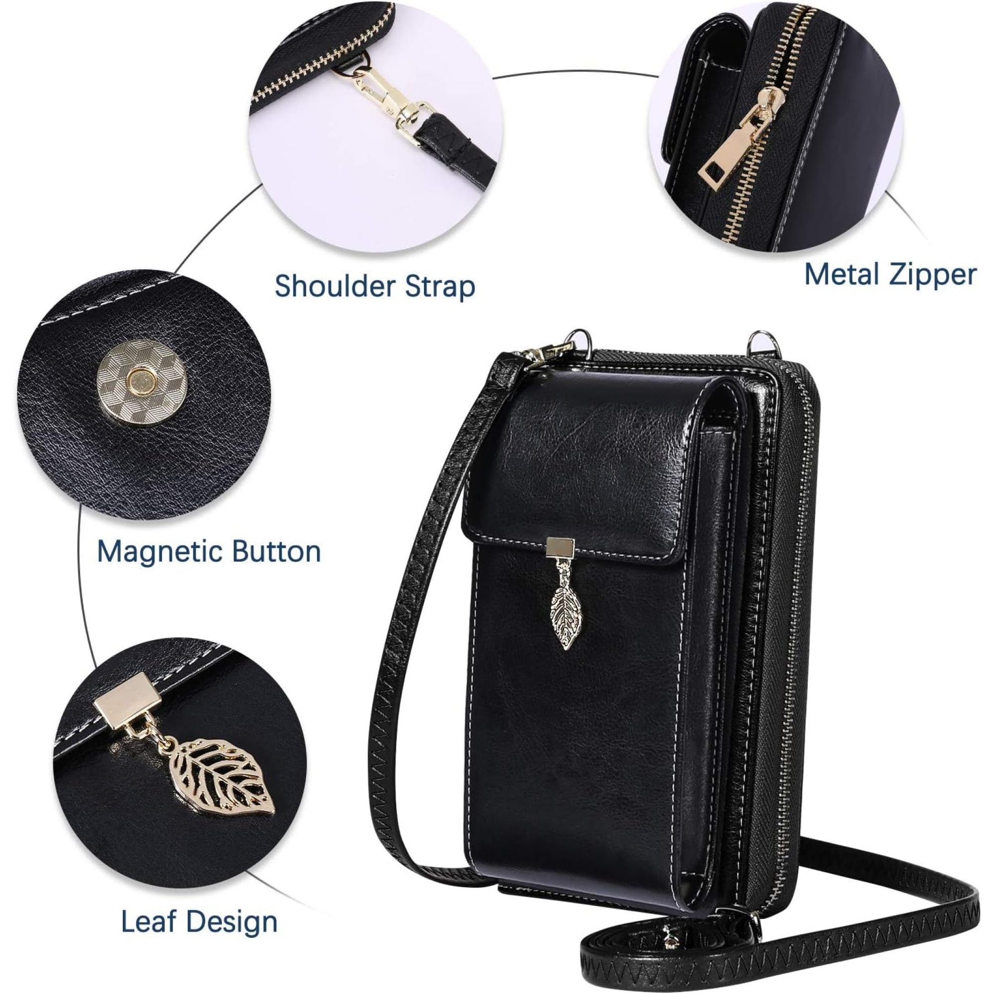 SQDWYGG Small Crossbody Phone Bags for Women Leather Cell Phone Purse Wallet,A-black