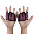 thumbnail image 4 of 1 par de guantes antideslizantes para levantamiento de pesas, Protector de manos para deportes de medio dedo, color rojo rosa XL, 4 of 8