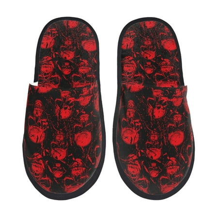 

Sikiie Red Skulls Fuzzy Slip-on Slippers Warm Cozy Soft Lightweight Memory Foam Indoor House ShoesMedium