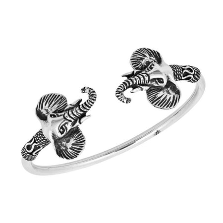 Beautiful Detail Twin Elephants Traditional Thai Sterling Silver Bracelet