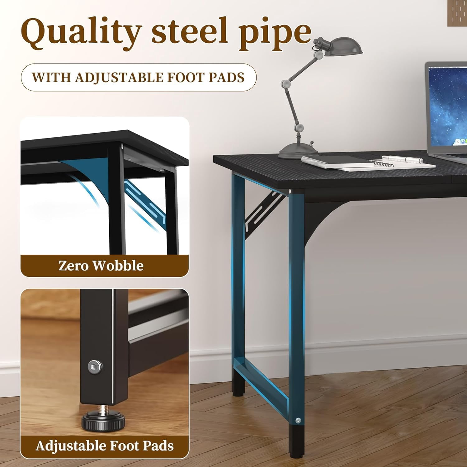 AZN 47 X 24 inch Computer Desk w/Deeper & Thicker Desktop, Office Desk w/Sturdy Metal Frame, Modern Simple Desk w/Large Legroom, Study Gaming Writing Work Desk for Home Office, Bedroom