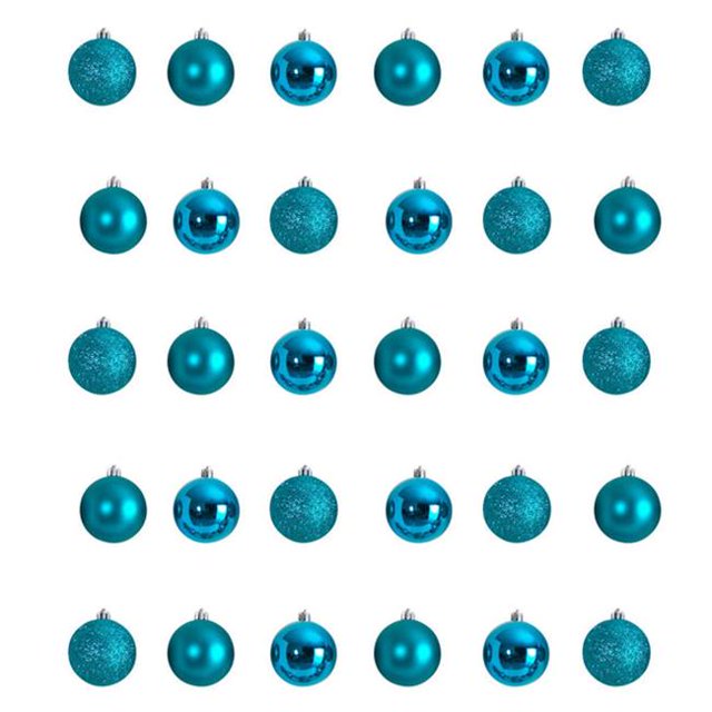 NearlyNatural D1055-TL 2.5 in. Holiday Christmas Shatterproof Ornament Set with Re Useable Storage Container, Teal - 30 Count