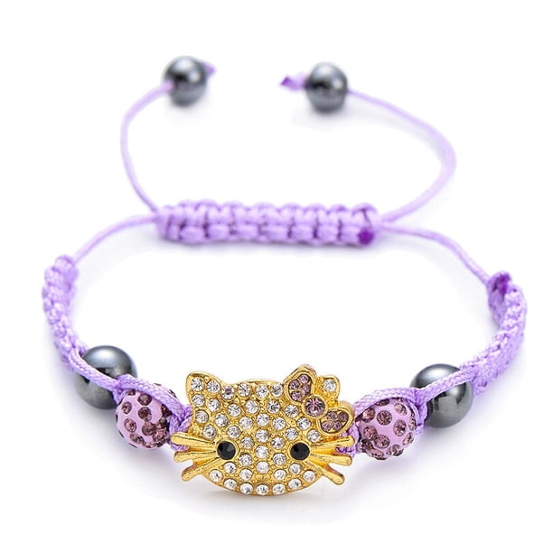 Pulsera Kawaii de Hello Kitty Sanrios para niña, brazalete tejido a mano con cuentas de diamantes de gato, regalo de vacaciones, novedad de 2021