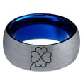 thumbnail image 2 of Tungsten Four Leaf Heart Clover Band Ring 8mm Men Women Comfort Fit Blue Dome Brushed Gray Polished, 2 of 4