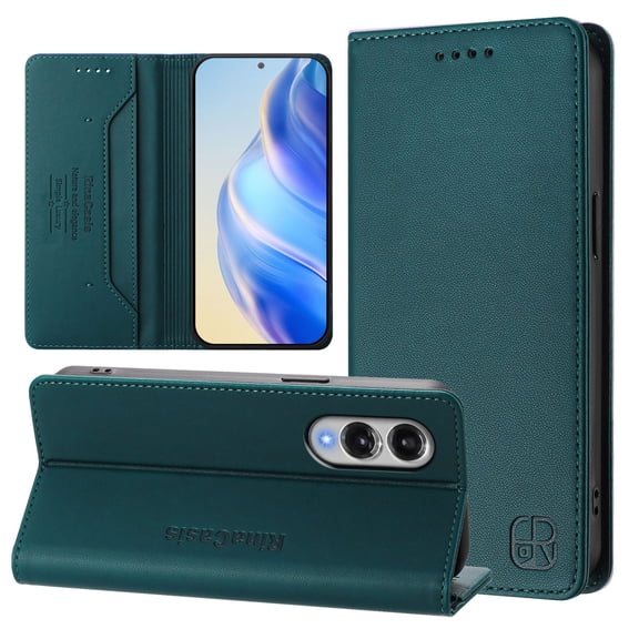 Wallet Case for Samsung Galaxy S25 Edge, Magnetic Closure PU Leather Flip Phone Case for Men Women with RFID Blocking Card Holder Kickstand, Shockproof Protective Cover, Darkgreen