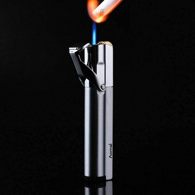 2 Pcs Slim Metal Portable Jet Torch Flame 1300'c Lighter Adjustable & Lockable Fire with Strip Cigar Cigarette Lighter