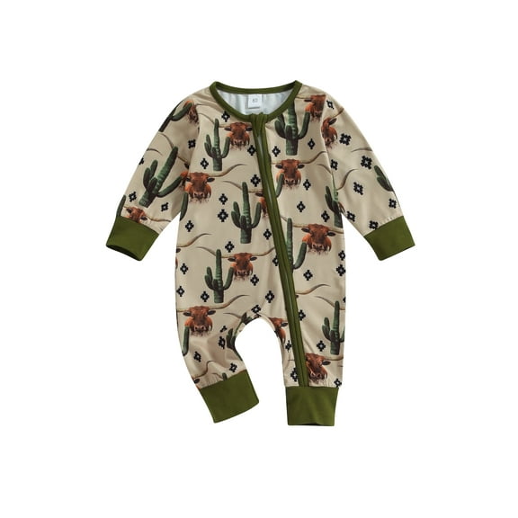 Michellecmm Infant Baby Boys Jumpsuit 3M 6M 12M Long Sleeve Cow/Horse Print Zipped Autumn Newborn Romper Clothes