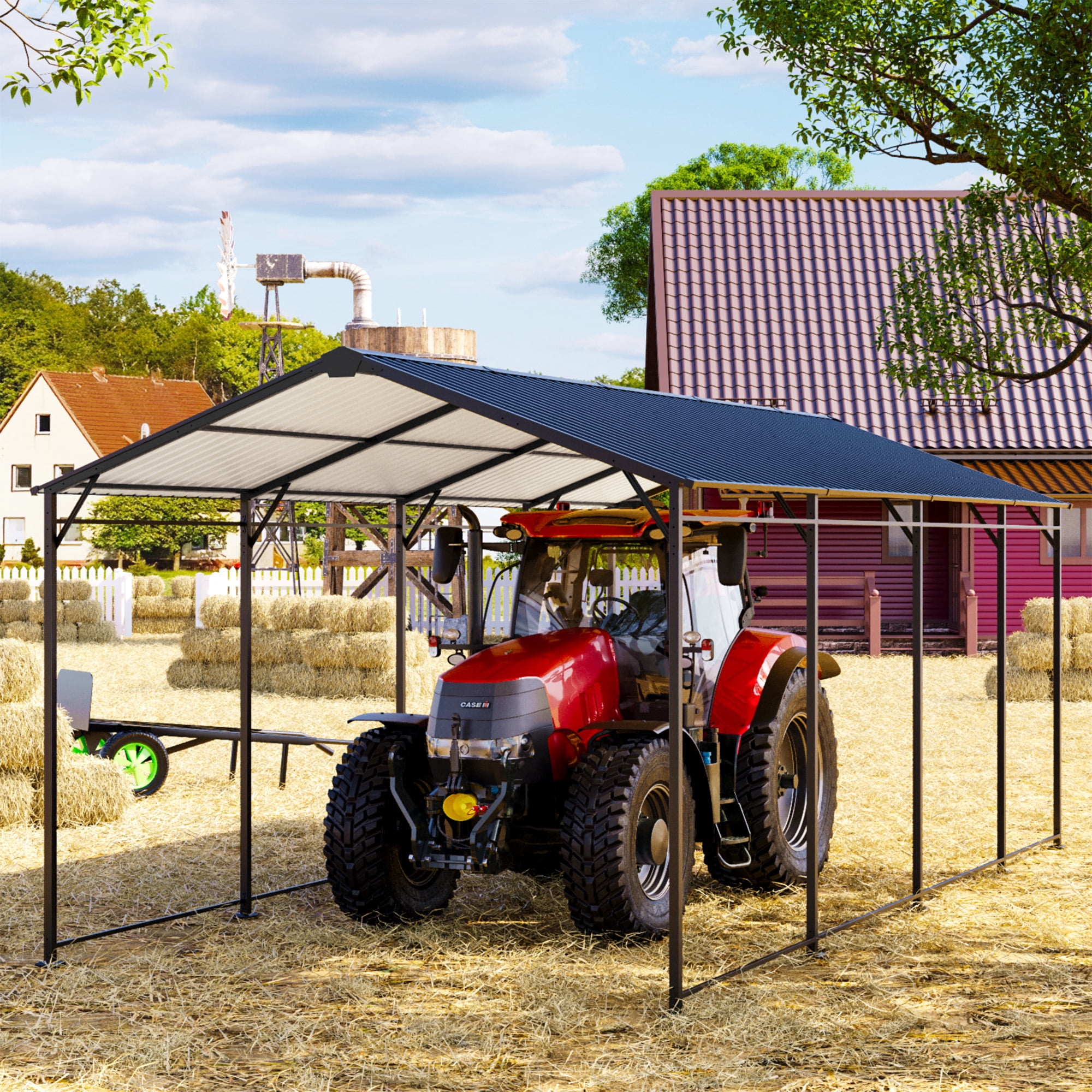 VENTOPYR 10' x 20' Outdoor Heavy Duty Carport with Galvanized Steel Roof for Car, Boat, Truck,Black