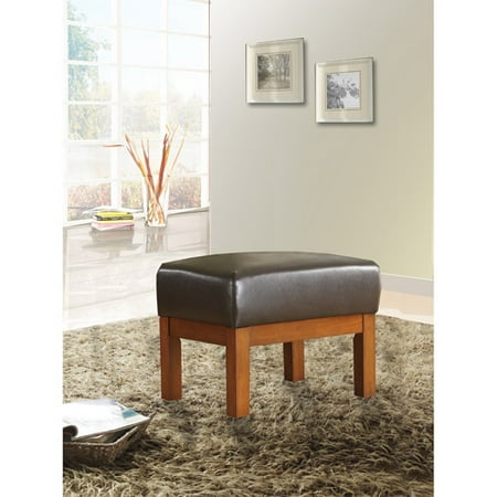 Leather Oak Ottoman - Mission Oak Faux Leather Ottoman, Dark Brown