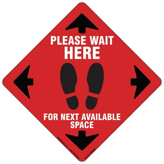 Coronavirus Please Wait Here Red Non-Slip Floor Graphic | 7" Vinyl Decal | Protect Your Business, Work Place & Customers |  Made in The USA