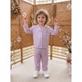 thumbnail image 4 of RUINIXCW Toddler Baby Girl Boy Silk Satin Pajamas Set Kids Spring Fall Winter PJS Set Sleepwear Striped Button Down Collar Long Sleeve Shirt Tops and Pants Set Loungewear Homewear, 4 of 7