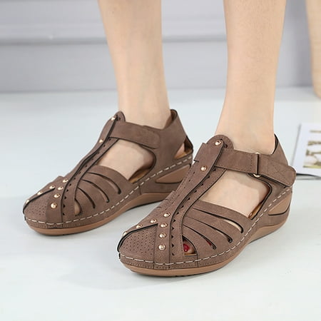 

Akiihool Women s Sandals Wide Width Women s Elastic Ankle Strap Flat Sandals Summer Dressy Shoes Cute Strappy Gladiator Sandals (Brown 8)