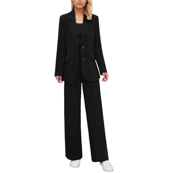 Women'S Elegant Slim Fit And Wide Leg Pants Suit Set Business Formal Outfit Two Piece Trousers Women'S Trousers Suit Black L