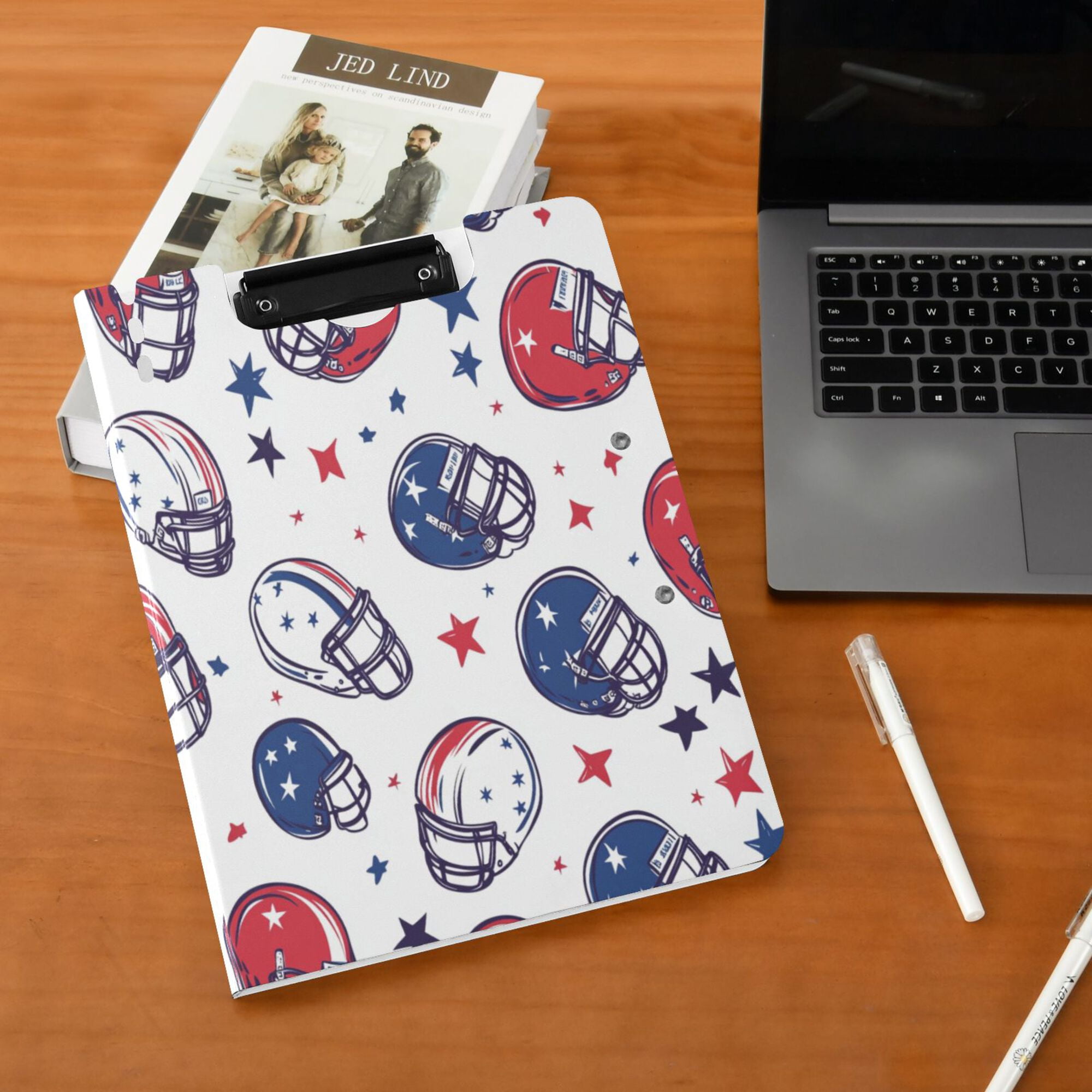 FORMRS A4 Clipboard Folder with Pen Holder Horizontal Foldable School Office Binder, Cartoon American Football Helmets
