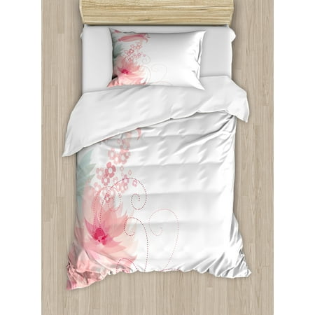 Green Flower Duvet Cover Set Romantic Watercolor Wedding Inspired