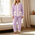 thumbnail image 2 of qelini Cardigan Pajama Set for Women Plus Size V Neck Fleece Lined Long Sleeve Top & Pants 2 Piece Winter Sleepwear Ptint Home Wear, 2 of 8