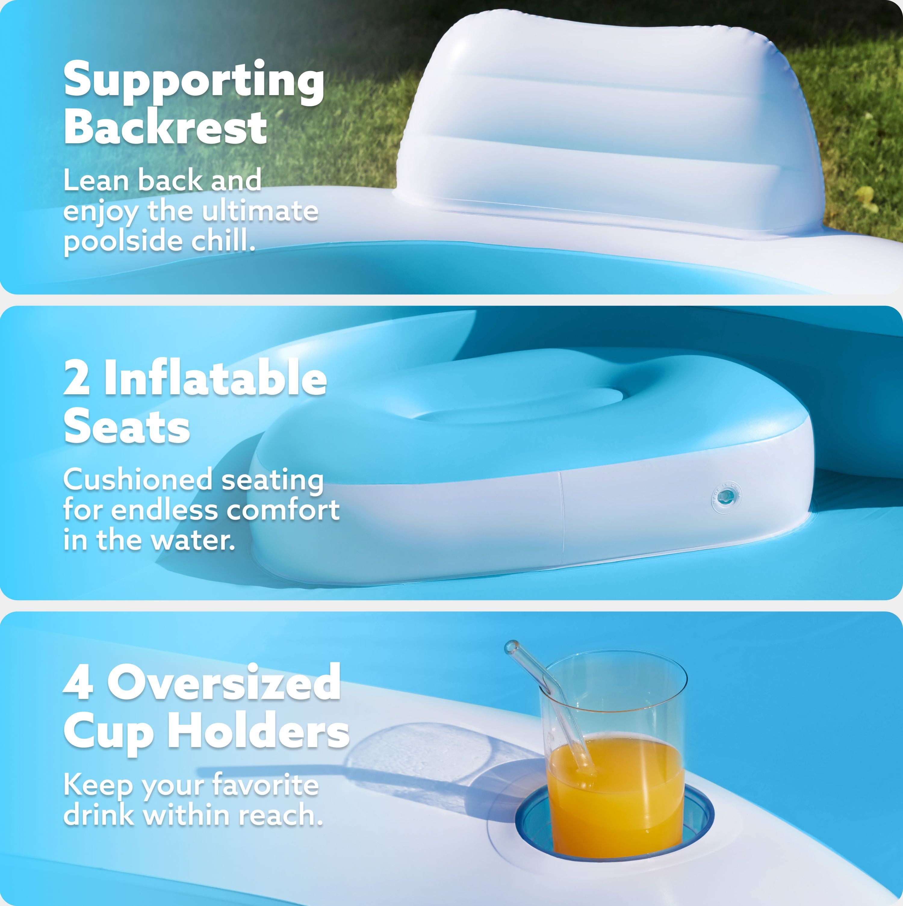 JOYFY Big Inflatable Pool for Kids Adults with Seats, Full-Sized Blow Up, Above Ground Family Pool with Backrest Cup Holders for Summer Water Party Backyard Garden Lawn, Blue