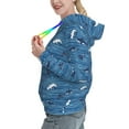 thumbnail image 2 of Picia Sharks on White Blue Striped Pattern Casual Women's Hoodie, Hooded Sweatshirt with Kangaroo Pocket, Comfortable Pullover with Eye-catching Drawstrings-, 2 of 7