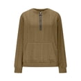 thumbnail image 7 of QQAMB Sweatshirts for Women Jacquard Quarter Zip Loose Long Sleeve with Pockets Fall Winter Pullover Tops Khaki L, 7 of 7