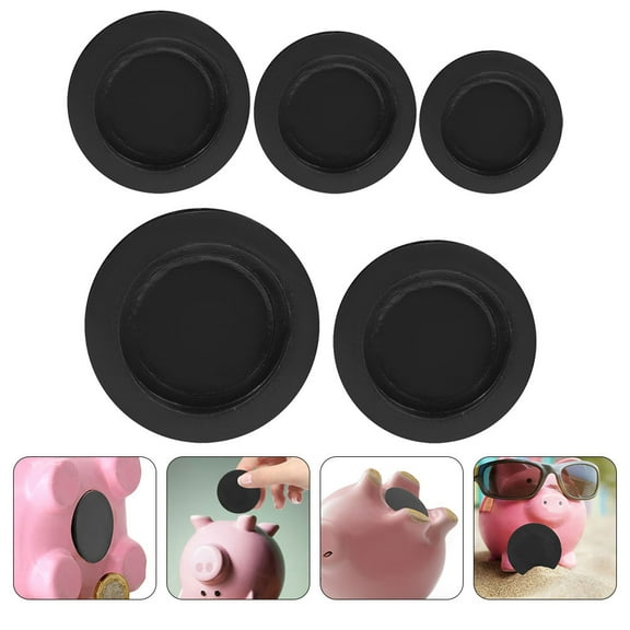 HOMEMAXS 5 Pcs Round Piggy Bank Plugs or Stoppers Assorted Sizes Caps Child Black