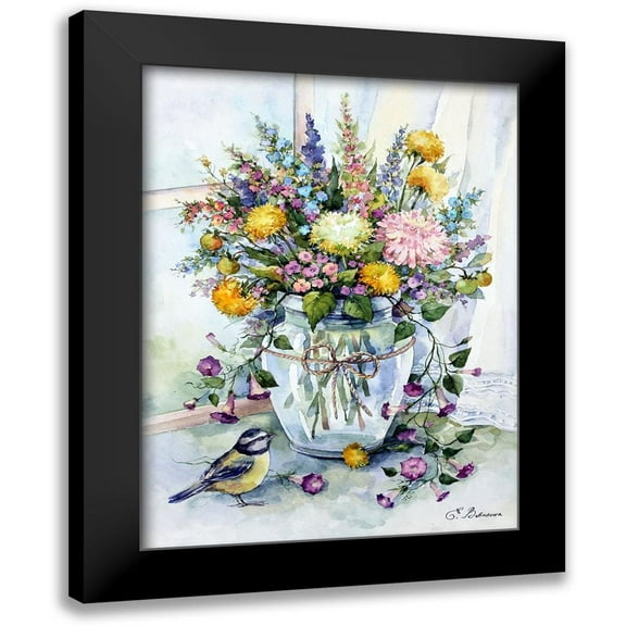 Vavilina, Elena 12x14 Black Modern Framed Museum Art Print Titled - Bouquet of Flowers with Bird