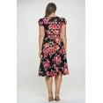 thumbnail image 3 of Women's Short Puff Sleeve Midi Floral Cocktail Flare Tea Party, Formal and Casual Dresses(Black Red 1x-2x Plus Size), 3 of 5