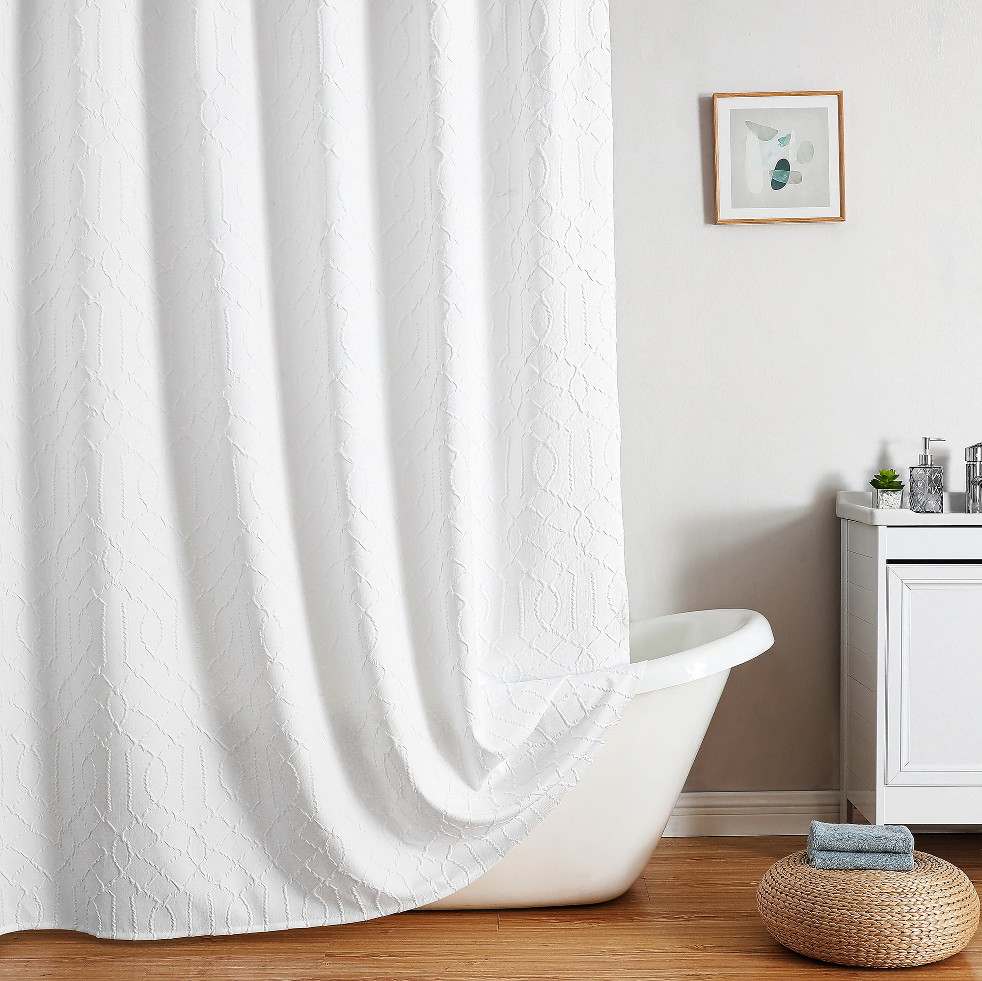 OVZME Extra Long White Shower Curtains Embossed for Bath 96 inches Long