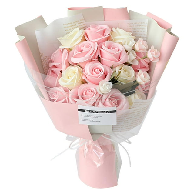 Ramo de flores de jabón en caja de rosas para fiesta, novia, día de la madre, mamá Rosa claro