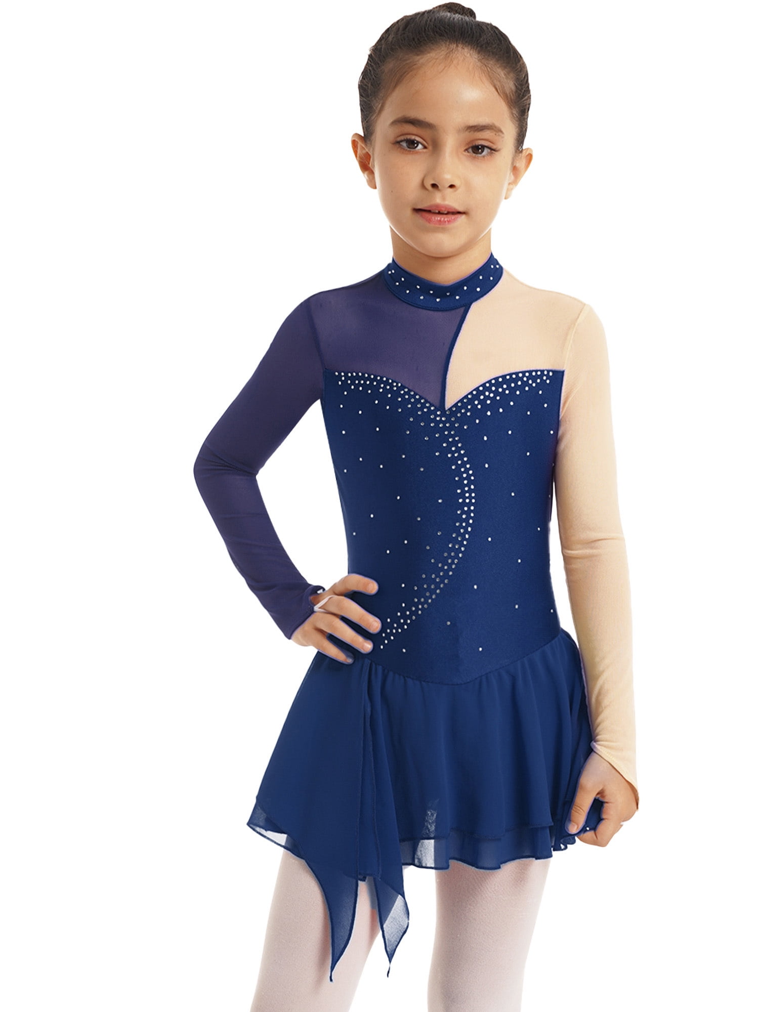 YiZYiF Girls Rhinestone Figure Skating Dress Ballet Dance Tutu