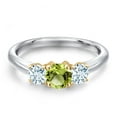 thumbnail image 3 of Gem Stone King 925 Silver and 10K Yellow Gold Green Peridot and Sky Blue Aquamarine Engagement Ring for Women | 1.05 Cttw | Round 5MM | Gemstone August Birthstone | Size 6, 3 of 6