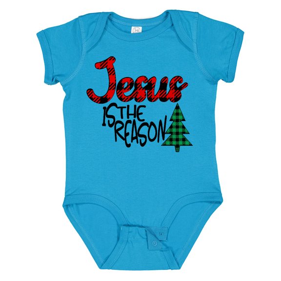 Inktastic Christmas Jesus is the Reason with Green Plaid Tree Boys or Girls Baby Bodysuit