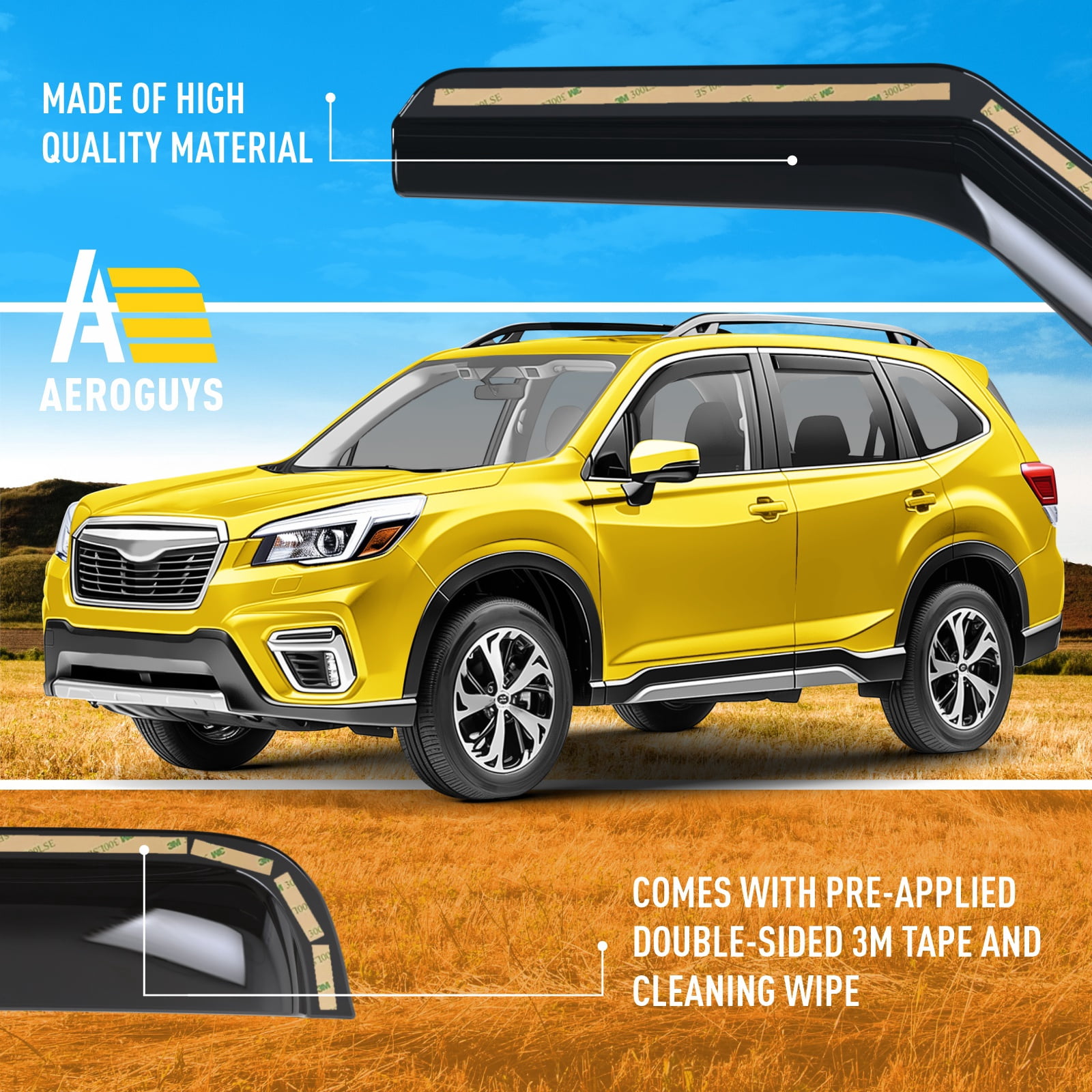 AEROGUYS In-Channel Window Deflectors Extra Durable Window Visors Rain Guards Fit for Subaru Forester 2019-2024, Sun Visors, Wind Deflectors, Vent Visors, Car Accessories - 4pcs. AG0439