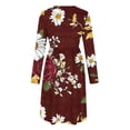 thumbnail image 4 of HAPIMO Round Neck Floral Print Pleated Dress Women Casual Dress for Daily Wear Wine L, 4 of 7