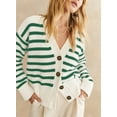thumbnail image 5 of SHEWIN Womens Cardigan Casual Button Down Color Block Striped V Neck Open Front Knit Fall Sweaters Green Stripe, 5 of 9