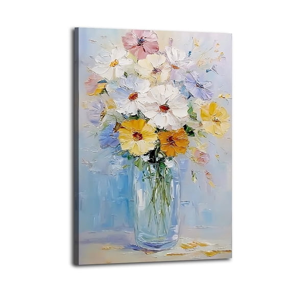 Larbulse colorful oil daisies in glass vase Canvas Wall Art Home Decor Poster Vintage Funny Print Picture Abstract Bedroom Living Room Kitchen Posters Decor