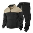 thumbnail image 2 of YueHuiYing Men's Hooded Athletic Tracksuit Sweatsuit Long Sleeve Full-Zip Jogging Sweatpants 2 Piece Patchwork Sportsuits, 2 of 8
