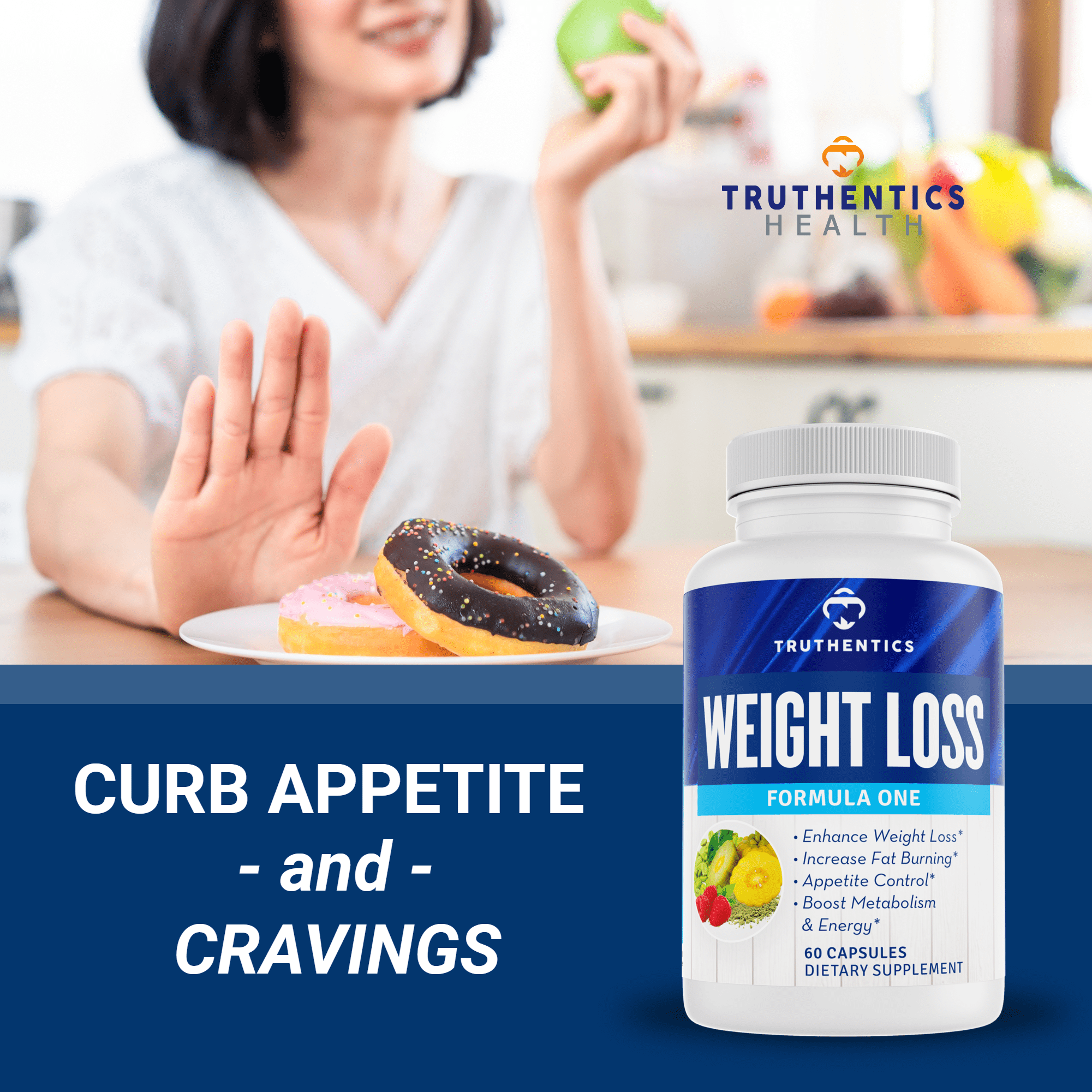 Truthentics Weight Loss Formula One - Fat Burner, Appetite Suppressant, Metabolism Booster with Raspberry Ketone - 60 Capsules, 2.5 oz