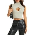 thumbnail image 2 of Musuos Women Crop Vest, Sleeveless High Neck Knitting Cutout Solid Color Casual Party Summer Tops, 2 of 9