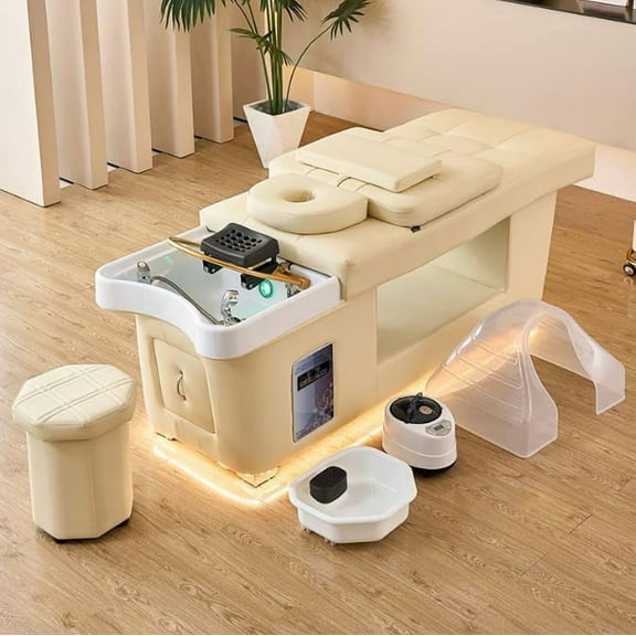 Massage Shampoo Bed,Multifunctional Head Treatment Bed,Supports Water Circulation｜Fumigation｜Light Therapy Massage Table for Spa Beauty Salon