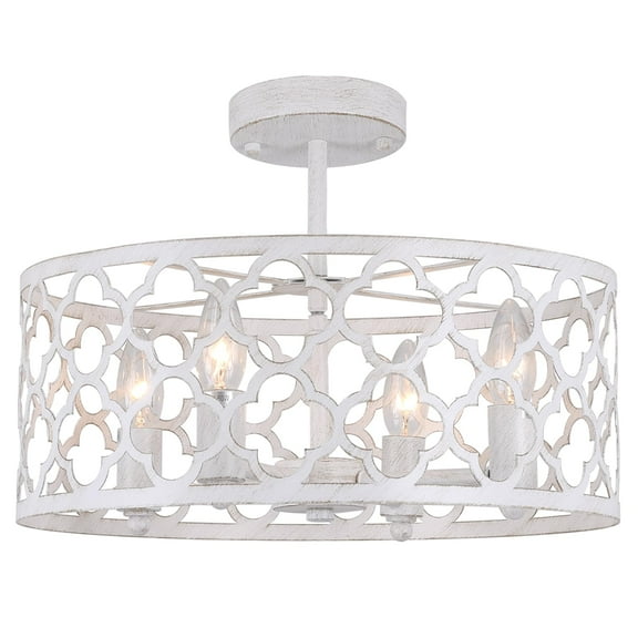 BESTOMINE Farmhouse Chandelier,15 inch Rustic Ceiling Light Fixture,Antique White Finish,4-Light Dining Room Light Fixture for Kitchen Island,Bedroom,Entryway,Foyer